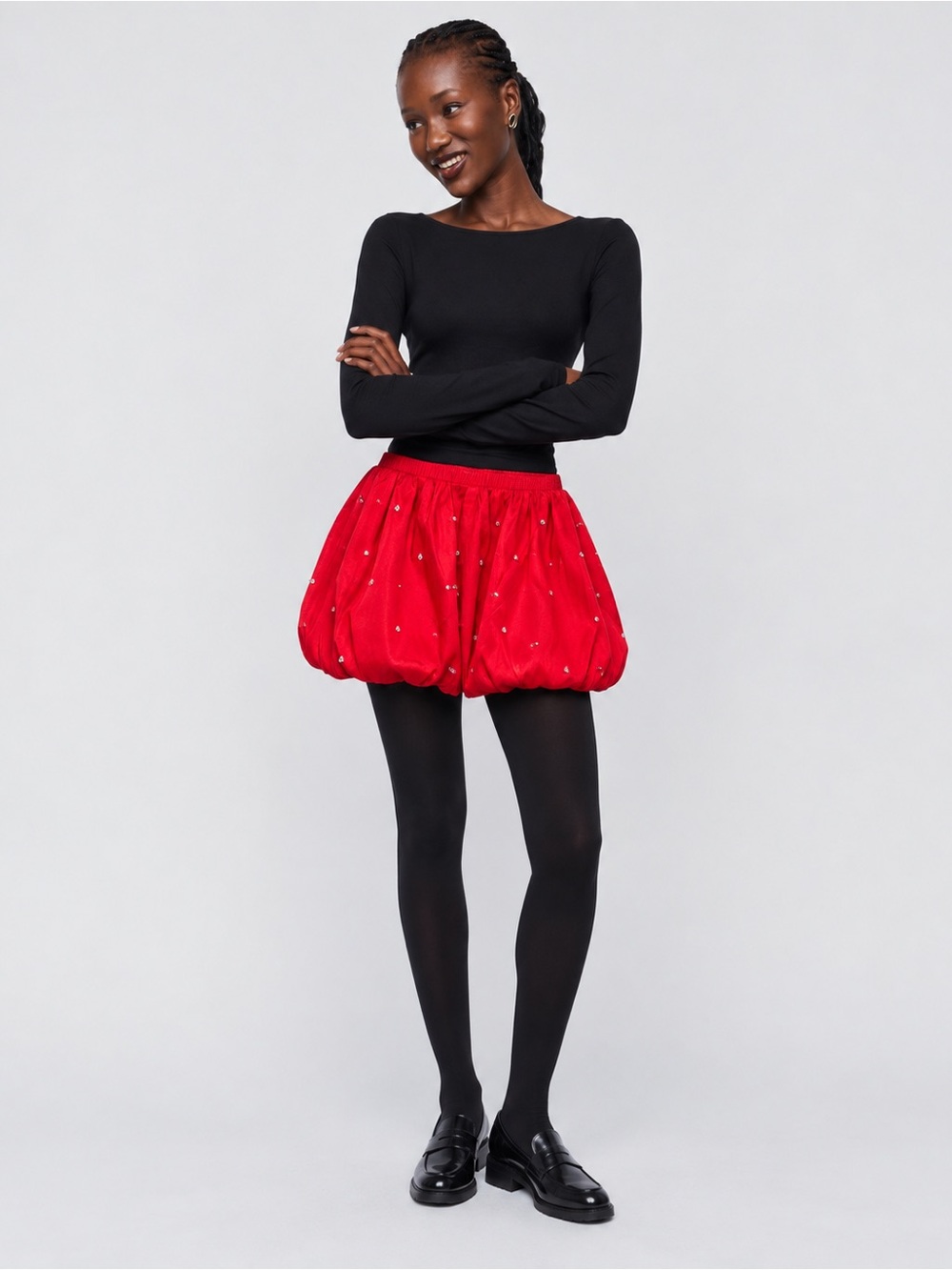 NWT Gianni Bini Nadia Rhinestone Taffeta Bubble Hem Mini Skirt Cherry Sz L